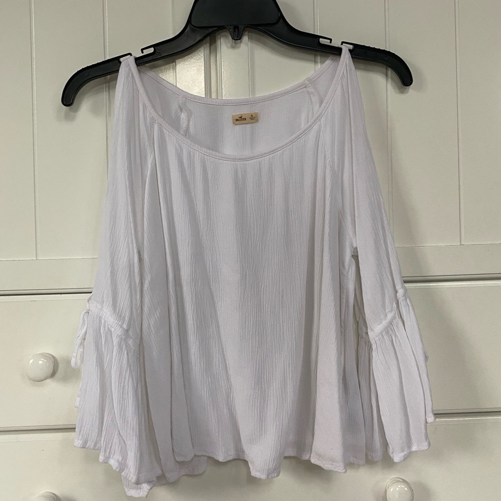 Hollister white flowy off the shoulder tee